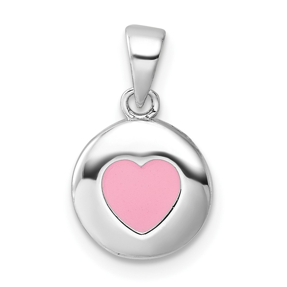 QP5838.jpg Sterling Silver Rhod-plated Polished Pink Enamel Heart Children's Pendant - Image 1