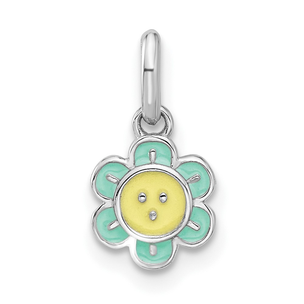 QP5842.jpg Sterling Silver RH-plated Blue & Yellow Enamel Flower Children's Pendant - Image 1