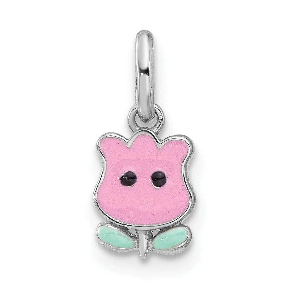 QP5843.jpg Sterling Silver RH-plated Pink & Green Enamel Tulip Children's Pendant - Image 1
