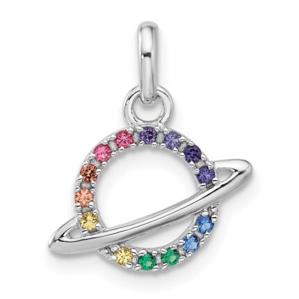 Sterling Silver Rhod-plated Multi-color Crystal Planet Children's Pendant