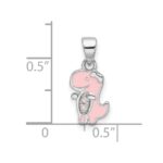 Sterling Silver RH-plated Pink Enamel & CZ Dinosaur Children's Pendant - Image 4
