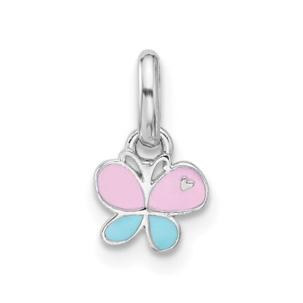 Sterling Silver Rhodium-plated Children's Small Enamel Butterfly Pendant