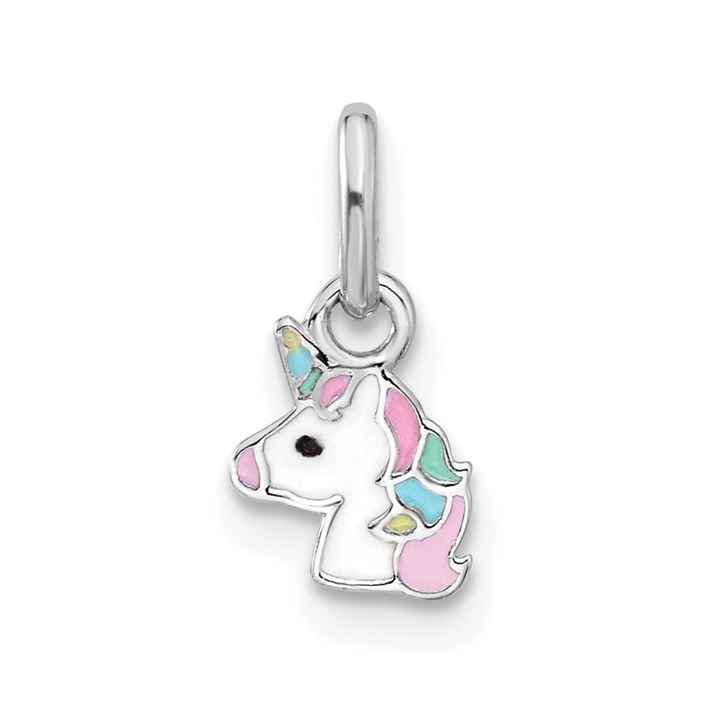 QP5860.jpg Sterling Silver Rhodium-plated Children's Enamel Unicorn Pendant - Image 1