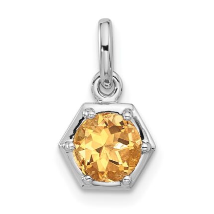 Sterling Silver Rhodium-plated Polished Solitaire Citrine Charm Pendant