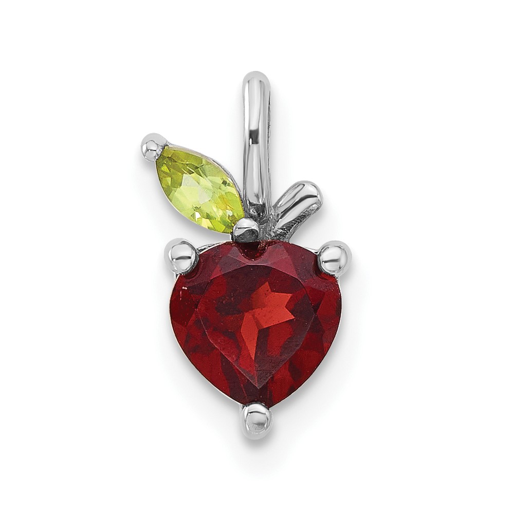 QP5871GA.jpg Sterling Silver Rhodium-plated Garnet and Peridot Apple Pendant - Image 1