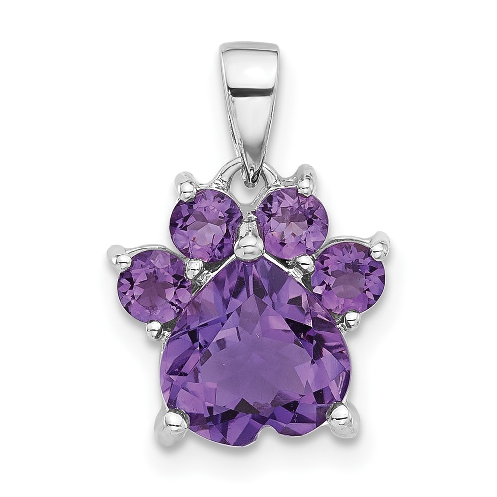 QP5872AM.jpg Sterling Silver Rhodium-plated Polished Amethyst Paw Pendant - Image 1