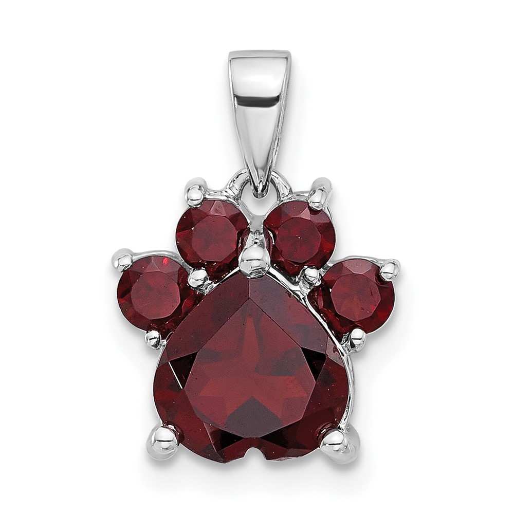 QP5872GA.jpg Sterling Silver Rhodium-plated Polished Garnet Paw Pendant - Image 1