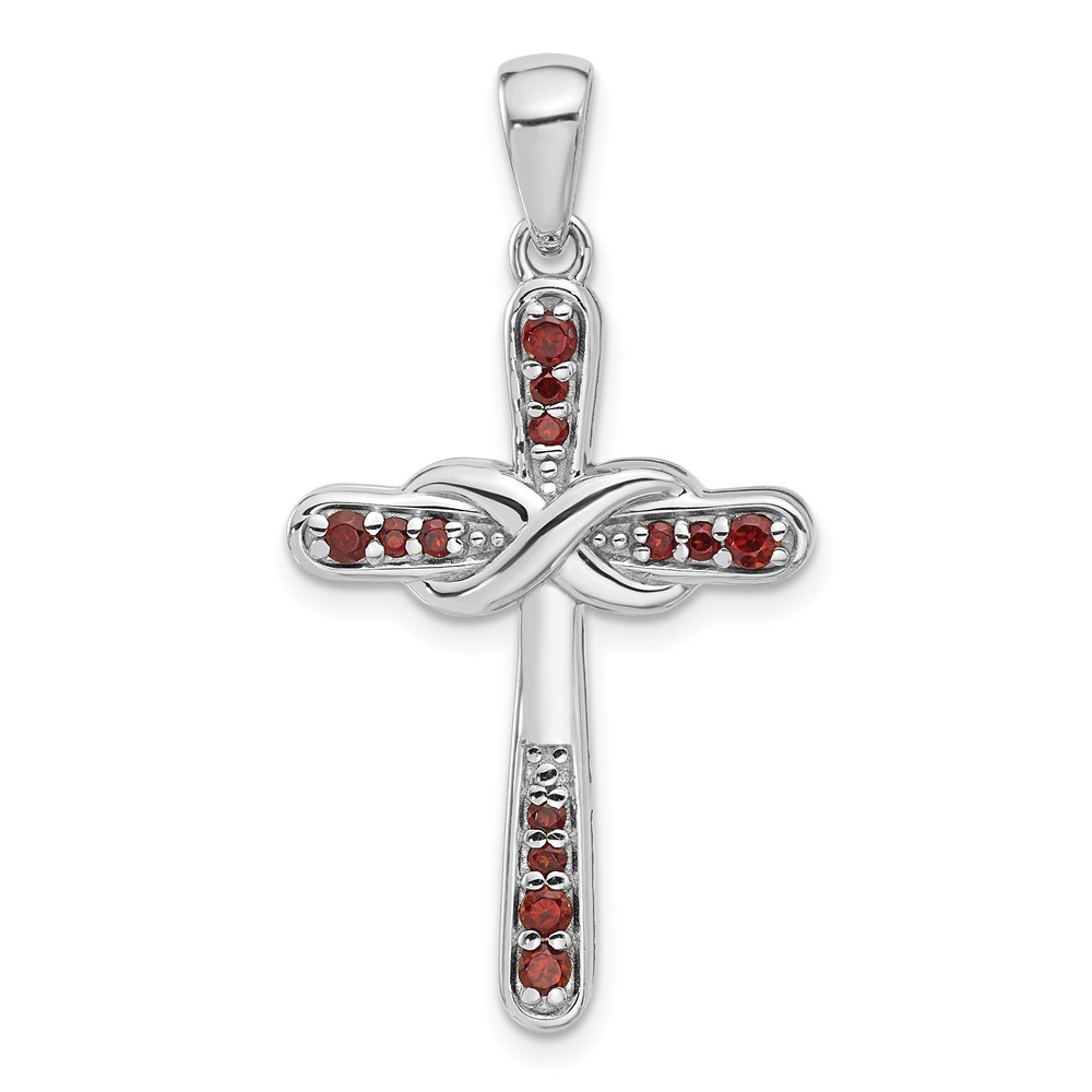 QP5877GA.jpg Sterling Silver Rhodium-plated Garnet Infinity Cross Pendant - Image 1
