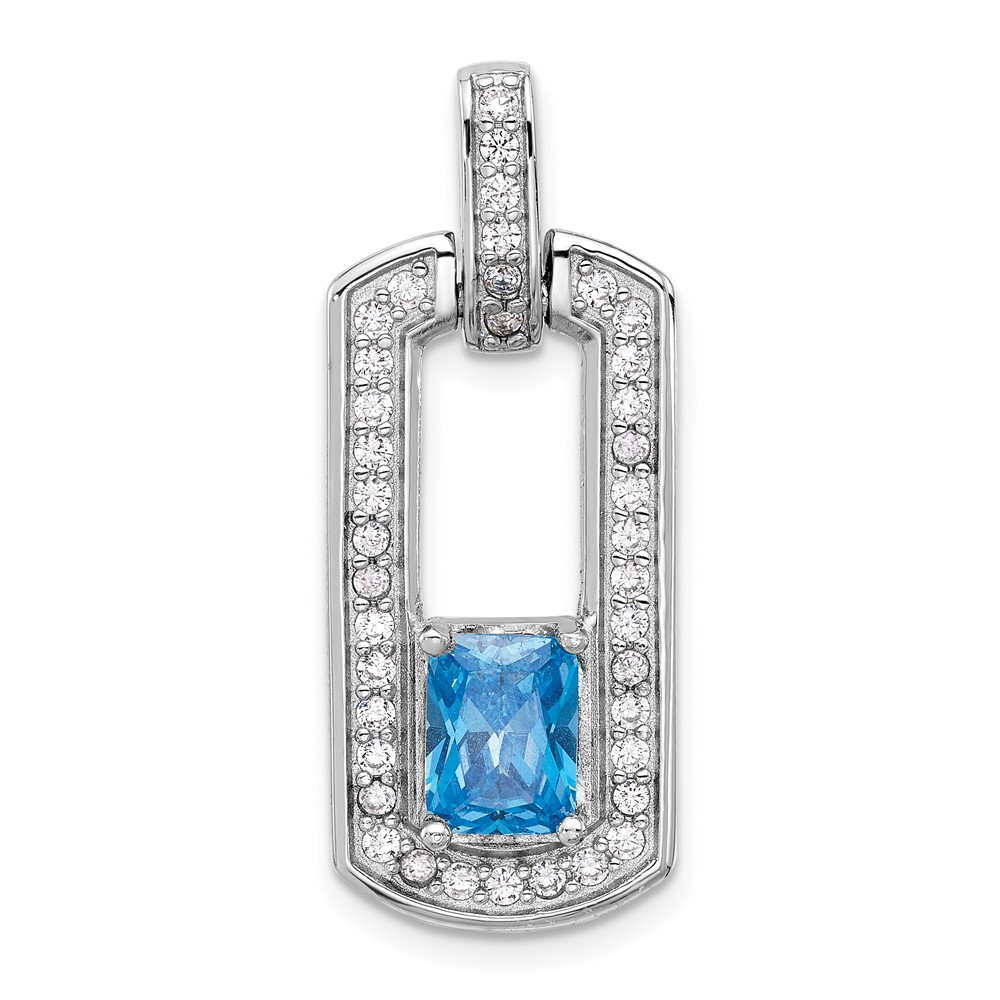 QP5883BT.jpg Sterling Silver Rhodium-plated Polished Blue Topaz and CZ Pendant - Image 1