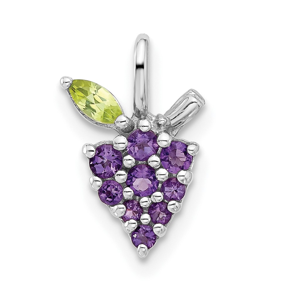 QP5884AM.jpg Sterling Silver Rhodium-plated Amethyst and Peridot Grapes Pendant - Image 1
