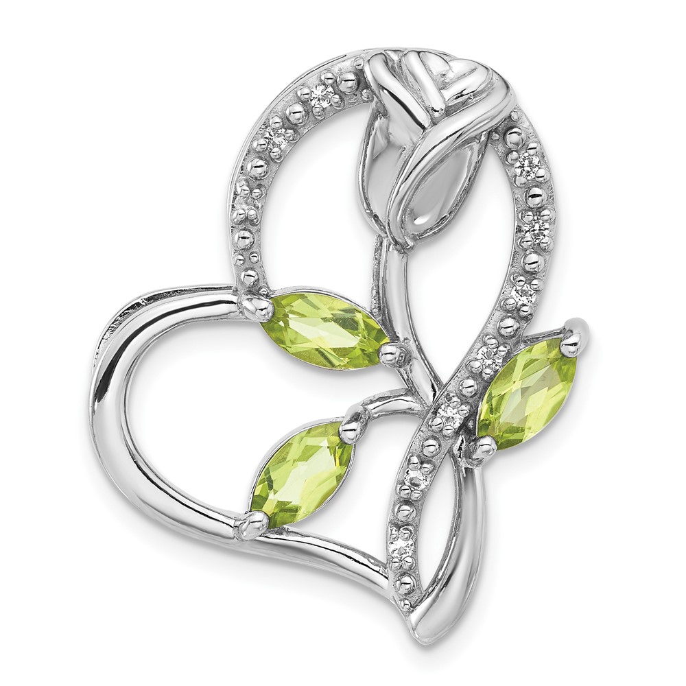 QP5885PE.jpg Sterling Silver Rhodium Peridot and White Topaz Rose Heart Chain Slide - Image 1