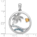 Sterling Silver Rhodium-plated Polished Rainbow Multi-Gemstone Ocean Palm Tree Pendant - Image 4