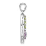 Sterling Silver Rhodium-plated Amethyst and Peridot Flower Pendant - Image 2