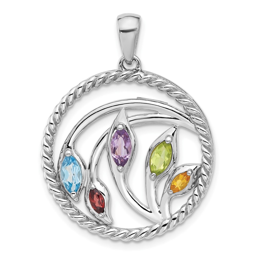 QP5897.jpg Sterling Silver Rhodium-plated Rainbow Multi-Gemstone Pendant - Image 1