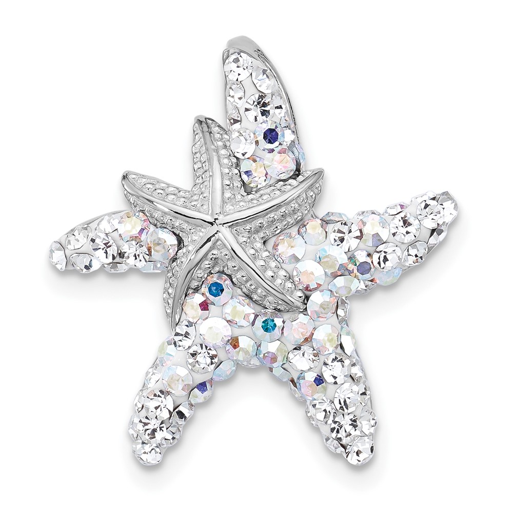 QP5900.jpg Sterling Silver Rhodium-plated Polished White Crystal Starfish Pendant Chain Slide - Image 1