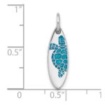Sterling Silver Rhodium-plated Polished Blue Enamel Turtle Surfboard Pendant - Image 4