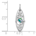 Sterling Silver Rhodium-plated Polished Paua Shell Turtle Surfboard Pendant - Image 4
