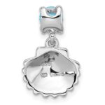Sterling Silver Rhodium-plated Polished Blue CZ  Shell Chain Slide Pendant - Image 3