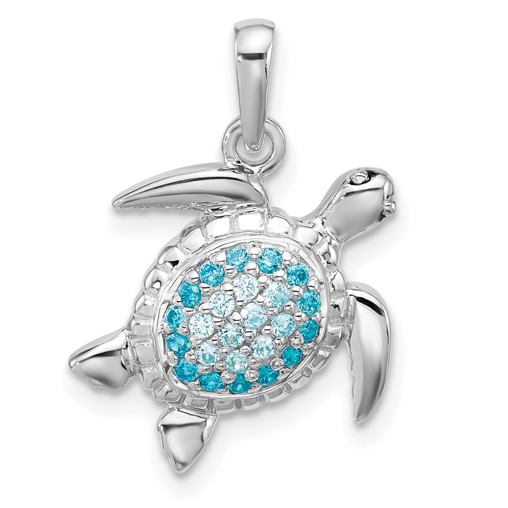 QP5916.jpg Sterling Silver Rhodium-plated Polished CZ Turtle Pendant - Image 1