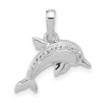 Sterling Silver Rhodium-plated Polished CZ Dolphin Pendant