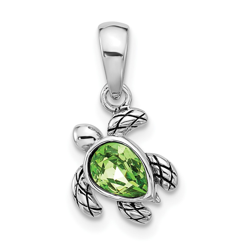 QP5920AUG.jpg Sterling Silver Rhodium-plated Polished and Antiqued Crystal August Birthstone Turtle Pendant - Image 1