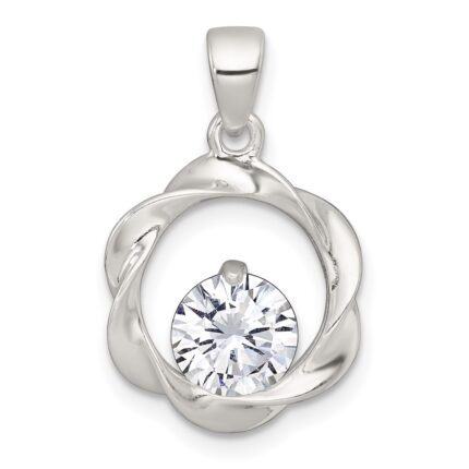 Sterling Silver Polished CZ in Twisted Circle Pendant