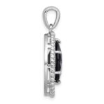 Sterling Silver Rhodium-plated Polished and Beaded Faceted Black Onyx Oval Pendant - Image 2