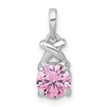 Sterling Silver Rhodium-plated Polished Round Pink CZ -X- Pendant