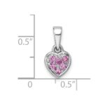 Sterling Silver Rhodium-plated Polished Pink CZ Heart Pendant - Image 4