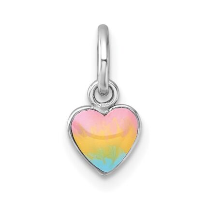 Sterling Silver Madi K Rhodium-plated Enameled Pastel Rainbow Heart Childrens Pendant