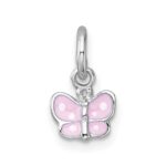 Sterling Silver Madi K Rhodium-plated Enameled Pink Butterfly Childrens Pendant
