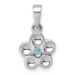 Sterling Silver Rhodium-plated Polished Blue CZ Flower Pendant - Image 3