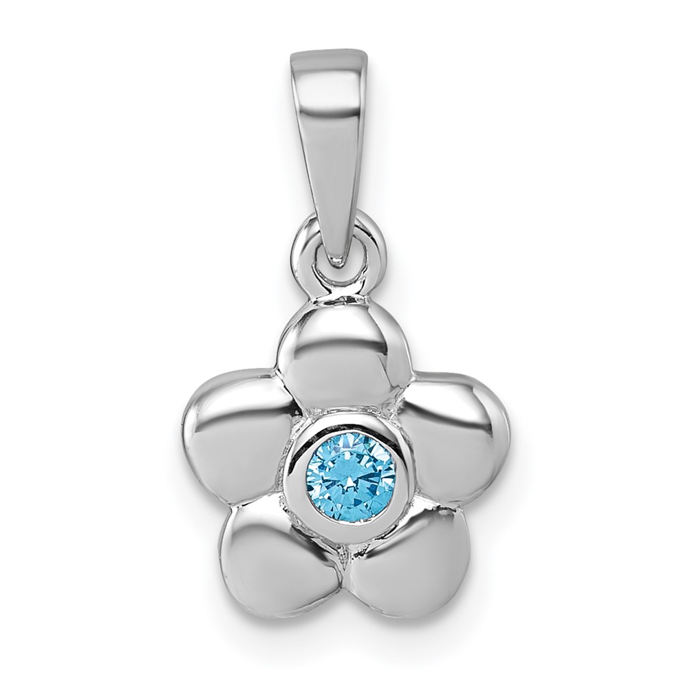 QP5962.jpg Sterling Silver Rhodium-plated Polished Blue CZ Flower Pendant - Image 1