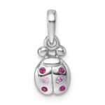 Sterling Silver Rhodium-plated Polished Pink And Red CZ Lady Bug Pendant