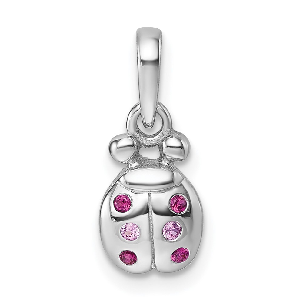QP5964.jpg Sterling Silver Rhodium-plated Polished Pink And Red CZ Lady Bug Pendant - Image 1