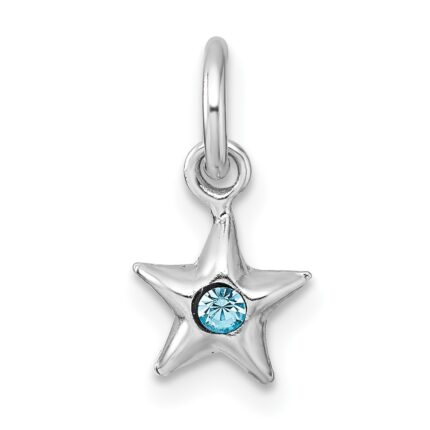 Sterling Silver Madi K Rhodium-plated Polished Blue Crystal Center Star Childrens Pendant
