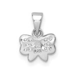 Sterling Silver Rhodium-plated Children's Pink CZ with Pink and White Enamel Bow Pendant - Image 3