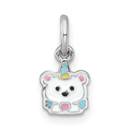 Sterling Silver Rhodium-plated Polished White and Rainbow Enamel Unicorn Polar Bear Childrens Pendant