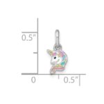 Sterling Silver Rhodium-plated Polished White and Rainbow Enamel Unicorn Head Childrens Pendant - Image 4