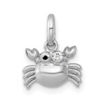 Sterling Silver Rhodium-plated Polished Black Enamel and White CZ Crab Childrens Pendant