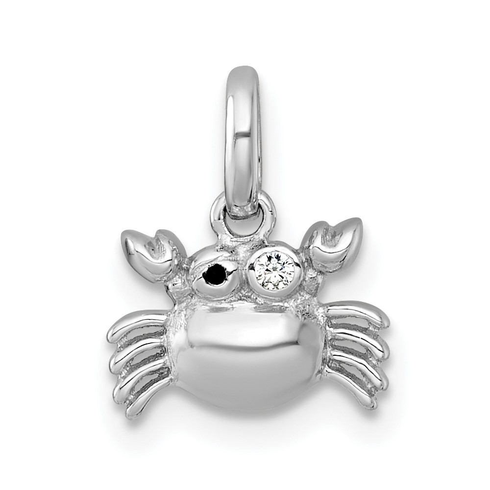 QP5987.jpg Sterling Silver Rhodium-plated Polished Black Enamel and White CZ Crab Childrens Pendant - Image 1