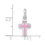 Sterling Silver Rhodium-plated Polished Pink Enamel Childrens Cross Charm Pendant - Image 4