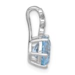 Sterling Silver Rhodium-plated Polished and Beaded Round Sky Blue and White Topaz Chain Slide Pendant - Image 2