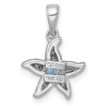 Sterling Silver Rhodium-plated Polished Light Swiss Blue Topaz Starfish Pendant - Image 3