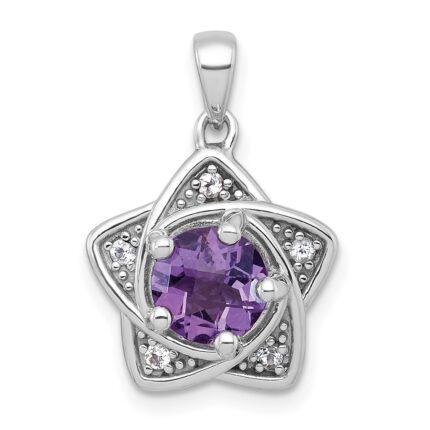 Sterling Silver Rhodium-plated Polished Peridot and White Topaz Star Pendant