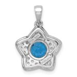 Sterling Silver Rhodium-plated Polished Light Swiss Blue Topaz and White Topaz Star Pendant - Image 3