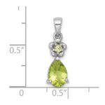 Sterling Silver Rhodium-plated Polished Peridot Teardrop and Flower Pendant - Image 4