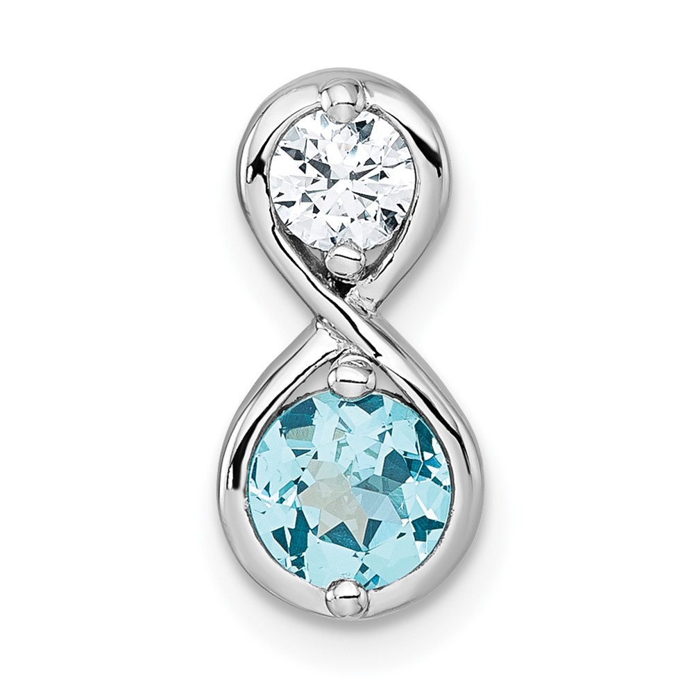 QP6006BT.jpg Sterling Silver Rhodium-plated Polished Round Lab Created Paraiba and CZ Infinity Chain Slide Pendant - Image 1