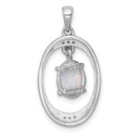 Sterling Silver Rhodium-plated Polished Fancy Lab Created Opal and White Topaz Oval Pendant - Image 3