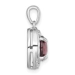 Sterling Silver Rhodium-plated Polished Checker-cut Round Garnet and White Topaz Circle Pendant - Image 2
